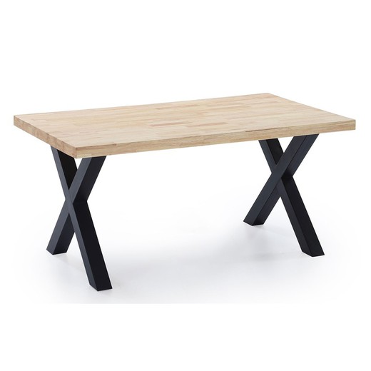 Oak and metal dining table in light natural and black, 160 x 90 x 76 cm | x-loft