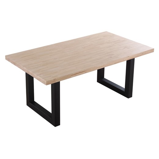 Ek och metall matbord i ljus natur och svart, 180 x 100 x 76 cm | loft
