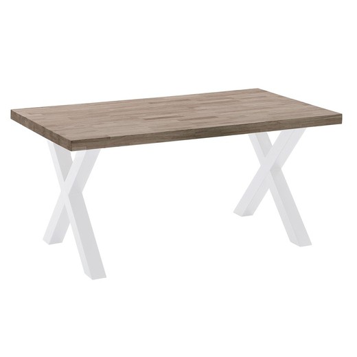 Oak and metal dining table in dark natural and white, 160 x 90 x 76 cm | x-loft