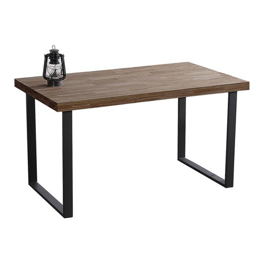 Dębowo-metalowy stół do jadalni w kolorze ciemnego naturalnego i czarnego, 140 x 80 x 76,5 cm | Naturalny