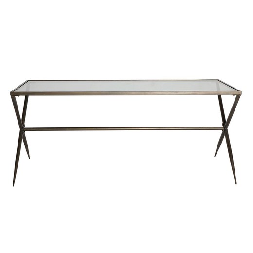 Svart matbord i järn och glas, 185 x 80 x 78 cm | Allt