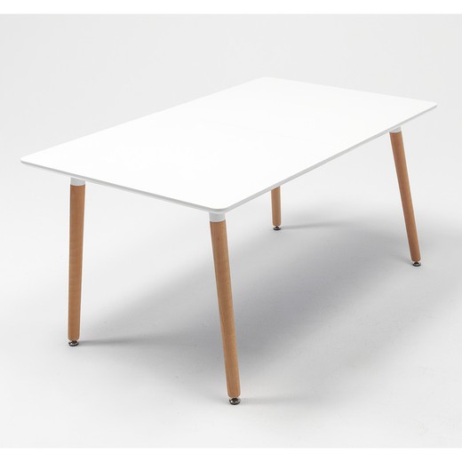 Mesa comedor extensible de madera blanca y natural, 140-180/220 x 80 x 76 cm | Nordika
