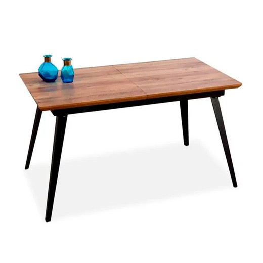 Mesa de jantar extensível em madeira natural escuro e preto, 140-180 x 80 x 77 cm | Filial