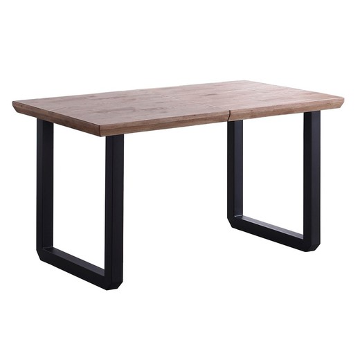 Mesa de jantar extensível em madeira natural e metal preto, 140-180/220 x 80 x 77 cm | Roma