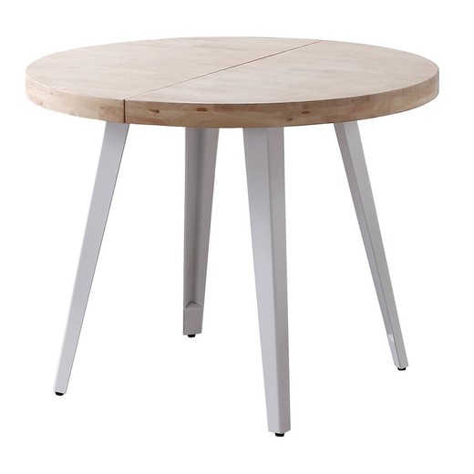 Extendable dining table in natural/white wood and metal, 100-140/180 x 100 x 76 cm | Berg