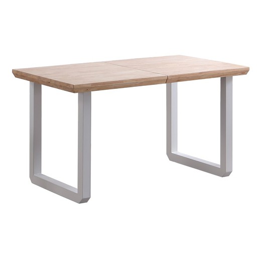 Udtrækbart spisebord i naturtræ og hvidmetal, 140-180/220 x 80 x 77 cm | Rom