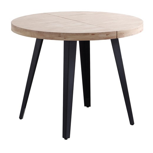 Extendable dining table in natural/black wood and metal, 100-140/180 x 100 x 76 cm | Berg
