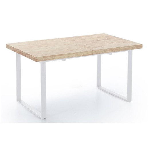 Utdragbart matbord i ek och metall i ljus natur och vitt, 140/180 x 80 x 76 cm | Naturlig