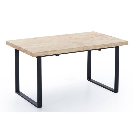 Rozkładany stół do jadalni z dębu i metalu, jasny naturalny i czarny, 140/180 x 80 x 76 cm | Naturalny