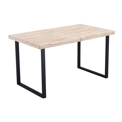 Extendable oak and metal dining table in light natural and black, 140/180 x 80 x 76 cm | Steve