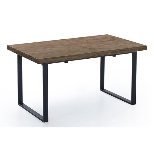 Mesa de jantar extensível em carvalho e metal em natural escuro e preto, 140/180 x 80 x 76 cm | Natural