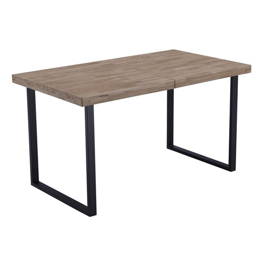 Extendable oak and metal dining table in natural and black, 140-180 x 80 x 76 cm | Steve