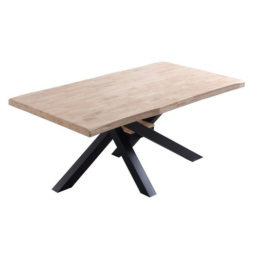 Table à manger L en chêne et métal en naturel clair et noir, 180 x 100 x 76 cm | xéna