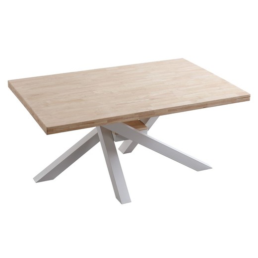 Table à manger L lisse en chêne et métal en naturel clair et blanc, 160 x 100 x 76 cm | xéna