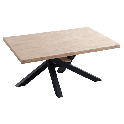 Table à manger L lisse en chêne et métal naturel clair et noir, 160 x 100 x 76 cm | xéna