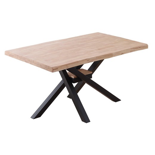 Table à manger en chêne et métal M en naturel clair et noir, 150 x 90 x 76 cm | xéna