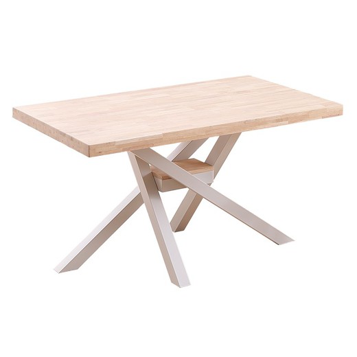 Table à manger M lisse en chêne et métal naturel clair et blanc, 140 x 80 x 76 cm | xéna