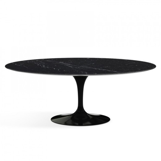 Ovalt tyllmarmor och svart matbord i glasfiber, 160x90x76 cm