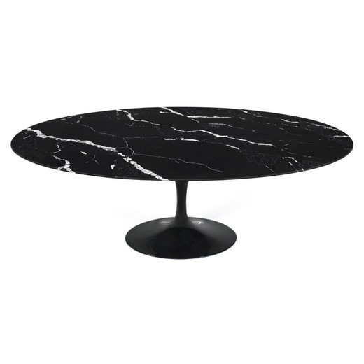 Ovalt tyl marmor og sort glasfiber spisebord, 180x108x74 cm