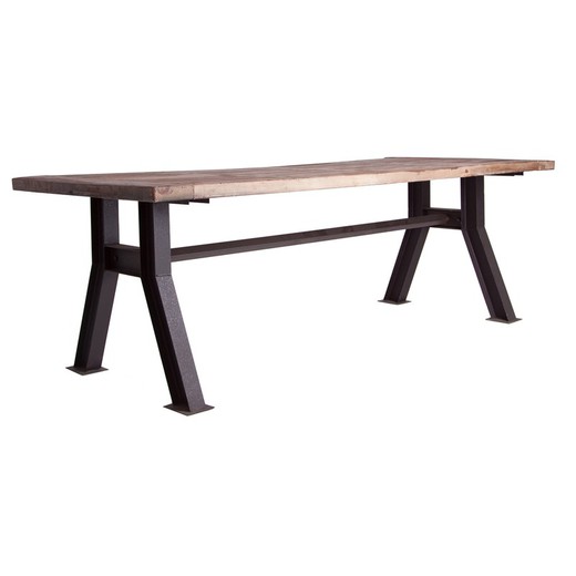Table à manger PINSK en pin naturel/noir et fer, 280x100x78 cm.