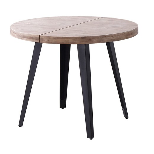 Table à manger ronde en chêne et métal naturel et noir, Ø 100/140/180 x 76 cm | Berg