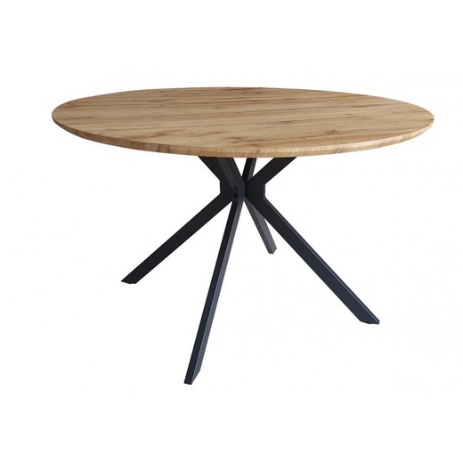 Minerva Round Dining Table in Natural/Black Wood and Metal, Ø120x75 cm