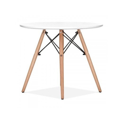 Tower Round Dining Table in White/Natural Beech Wood, Ø100x72'5 cm
