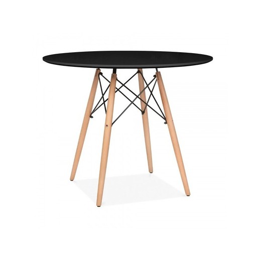 Tower Round Dining Table in Black/Natural Beech Wood, Ø100x72.5 cm