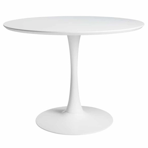 Tyl rundt spisebord i hvidt træ, Ø120x72 cm