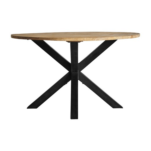 Stół do jadalni z drewna mango Viborg, kolor czarny/naturalny, 130 x 130 x 78 cm