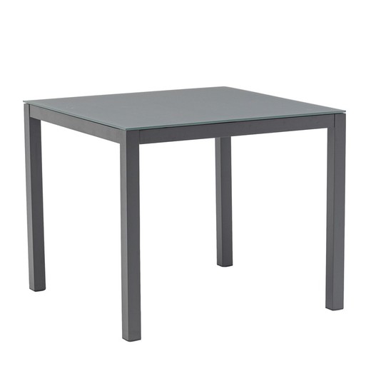 Τετράγωνο τραπέζι αλουμινίου και γυαλιού σε ανθρακί, 90,2 x 90,2 x 74 cm | Adin
