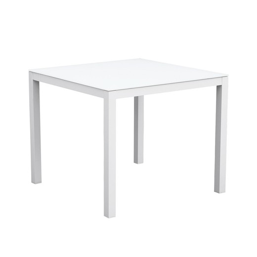 Tavolo quadrato in alluminio e vetro bianco, 90,2 x 90,2 x 74 cm | Adin