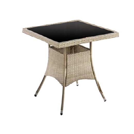 Square rattan and tempered glass table in natural and black, 90 x 90 x 73 cm | Boracay