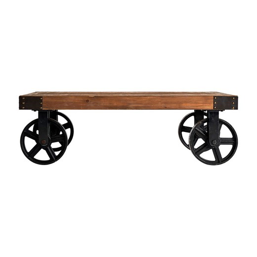 Sofabord med hjul i natur og sort elm og jern, 110 x 71 x 36 cm | mænd