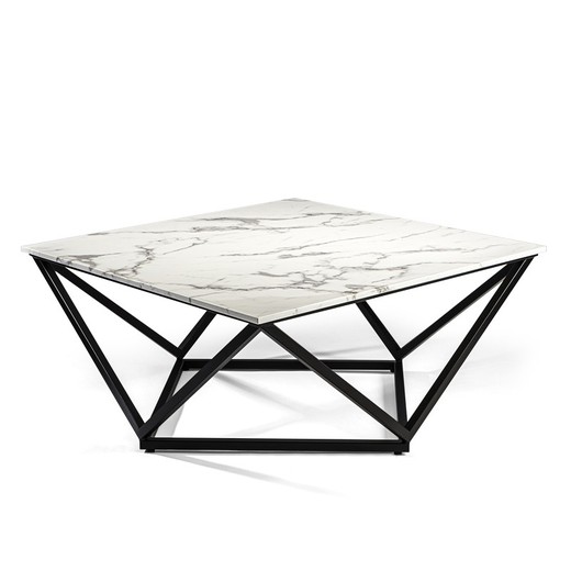 Tavolino Quadrato Luma Nero/Simil Marmo, 100x100x46 cm