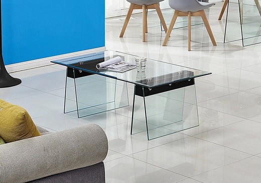 Selene Square Soffbord i böjt glas och transparent/svart trä, 120x60x42 cm