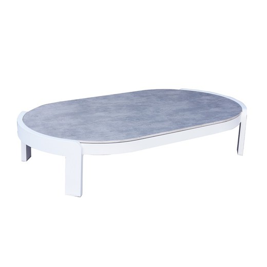 Table basse en aluminium et céramique blanc, 125 x 70 x 26 cm | Babylone