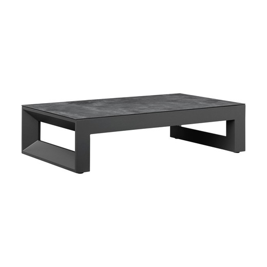 Aluminum and glass coffee table in anthracite and gray, 140 x 80 x 36 cm | Onyx