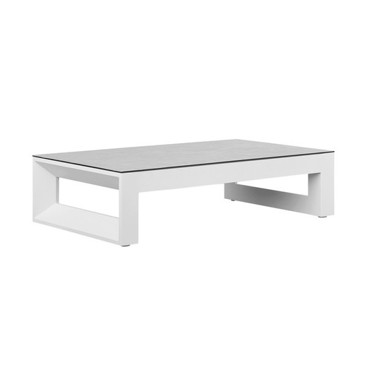 Aluminum and glass coffee table in white and gray, 140 x 80 x 36 cm | Onyx