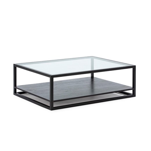 Black glass and cedar coffee table, 120 x 90 x 40 cm