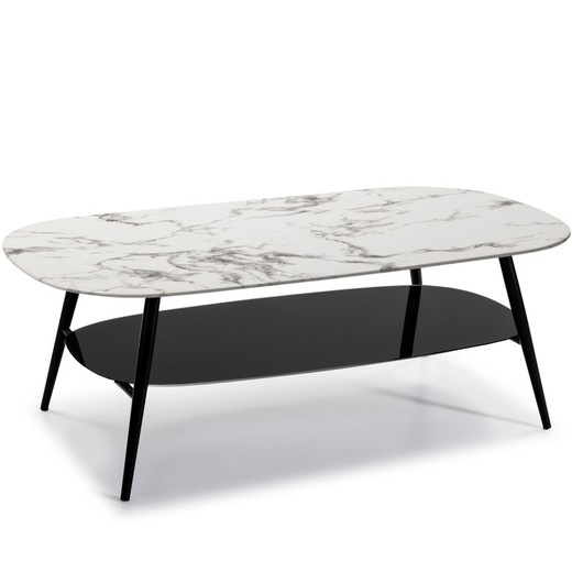 White marble effect glass coffee table, 120 x 60 x 45 cm