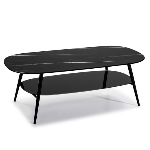 Table basse en verre effet marbre noir, 120 x 60 x 45 cm