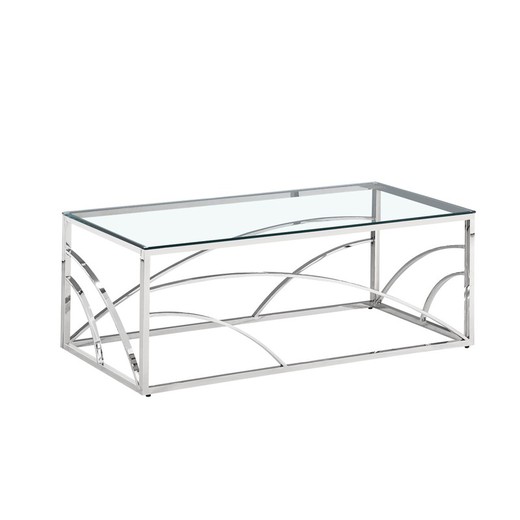 Mesa de centro de cristal y acero en plateado, 120 x 60 x 45 cm | Arc