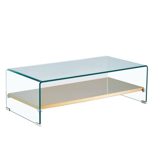 Table basse en verre et bois, 110 x 55 x 40 cm
