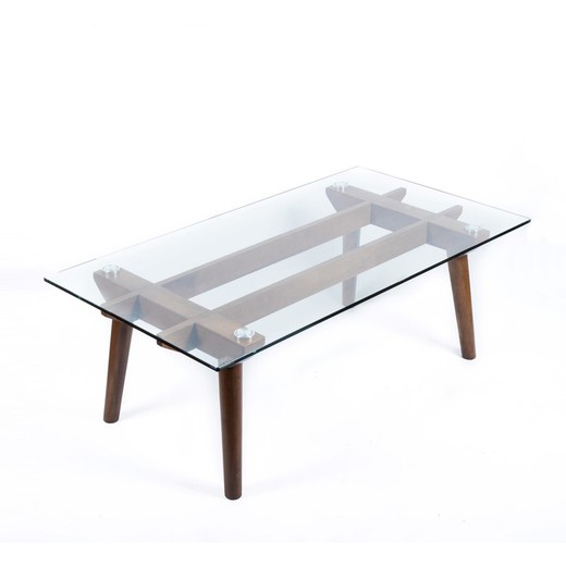 Tavolino in vetro e legno 110 x 60 x 40 cm