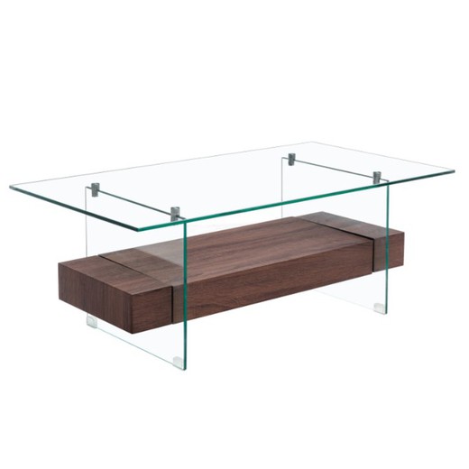 Table basse en verre et bois, 110 x 60 x 40 cm