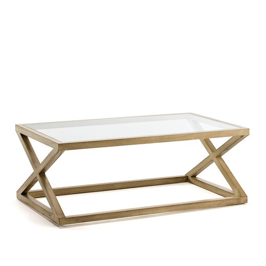 Gesluierde salontafel van wit hout en glas, 120x70x45 cm