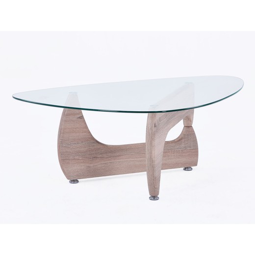 Salontafel van glas en transparant/natuurhout, 110 x 70 x 40 cm | Leyna