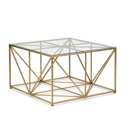 Mesa de centro de vidro e metal dourado, 76x76x47 cm