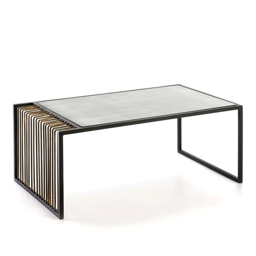 Soffbord i glas och guld/svart metall, 104x61x43cm
